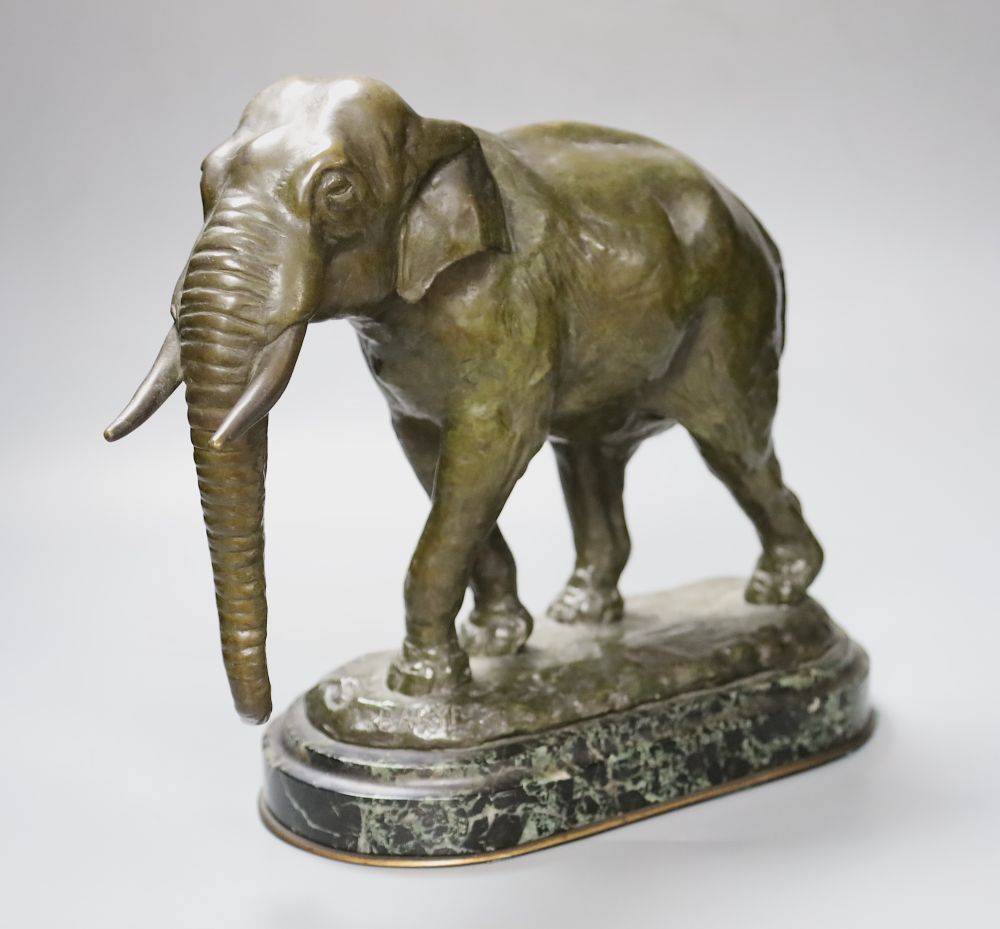 Alfred Barye (French, 1839-1882). A patinated bronze Elephant d’Asie, height 12.25in.